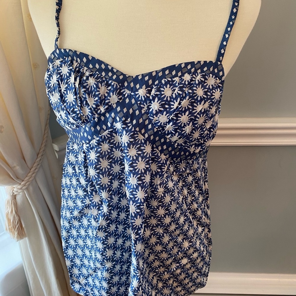 Velvet blue silk patterned tank top